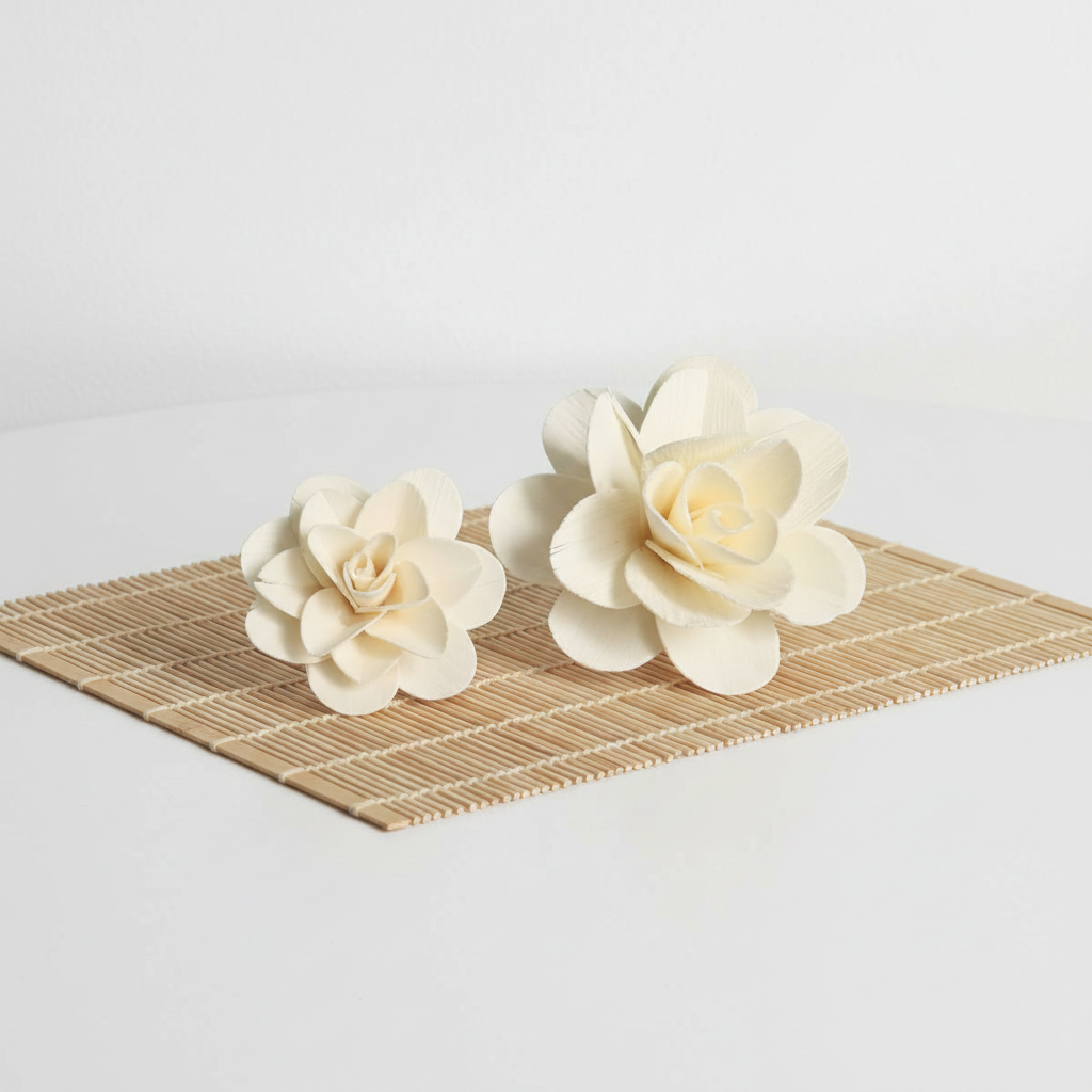 Dřevěná růže květ – smetanová, dekorace ze dřeva